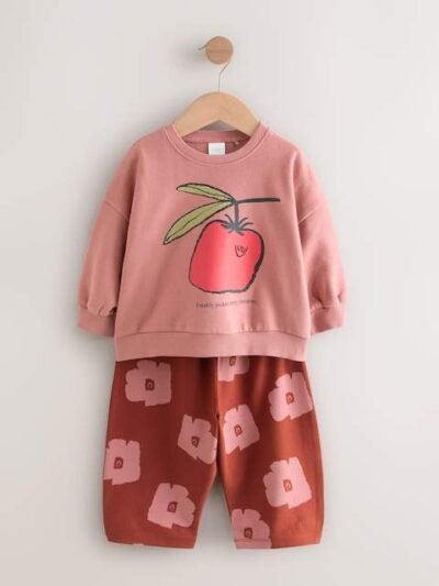 Pink/Brown Tomato Sweatshirt and Barrel Leg Joggers Set