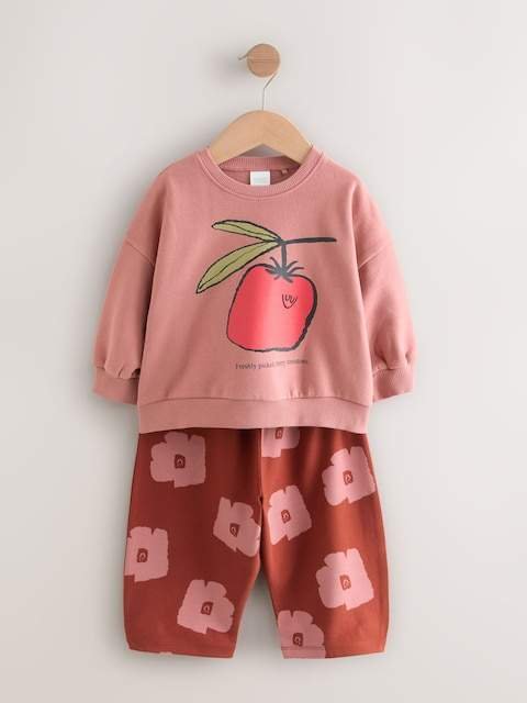 Pink/Brown Tomato Sweatshirt and Barrel Leg Joggers Set