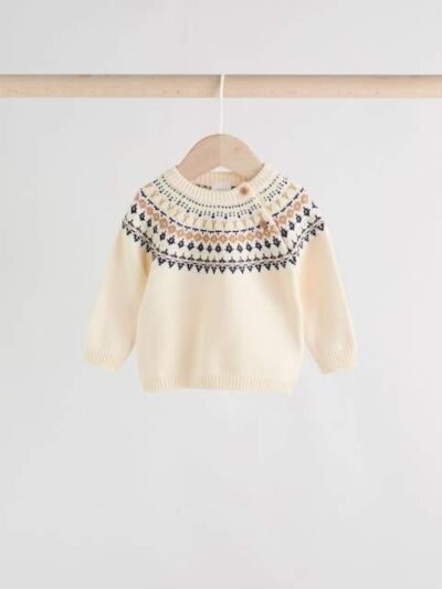 Cream Fairisle Baby Knitted Top and Leggings Set