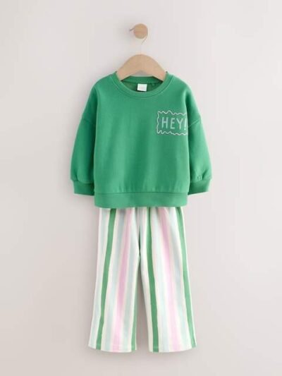 Green Hey Hi Sweatshirt & Wide Leg Trousers Set