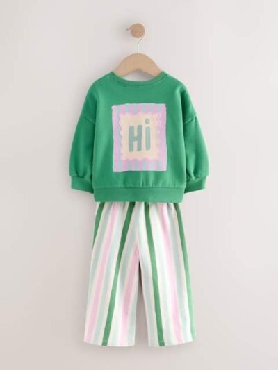 Green Hey Hi Sweatshirt & Wide Leg Trousers Set