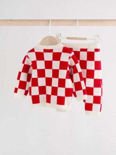 Red Santa Checkerboard Christmas Baby Jumper and Legging Set