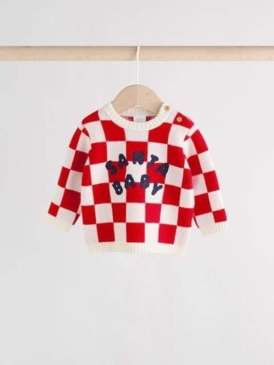 Red Santa Checkerboard Christmas Baby Jumper and Legging Set