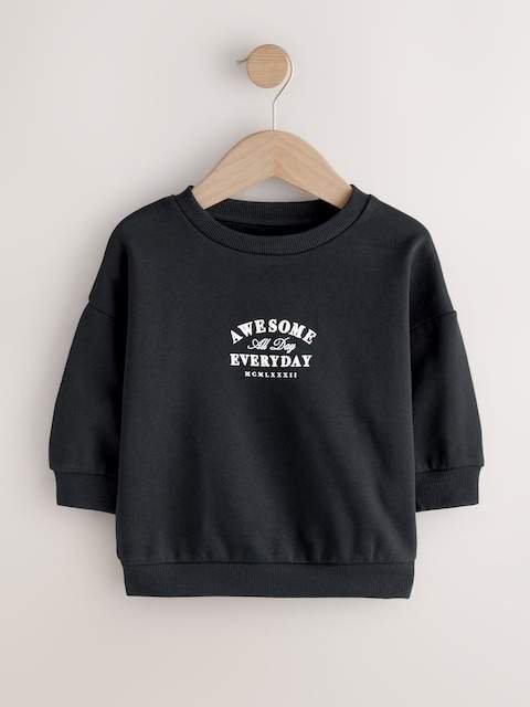 Black Awesome Everyday Back Printed Crew Neck Jersey Sweatshirt