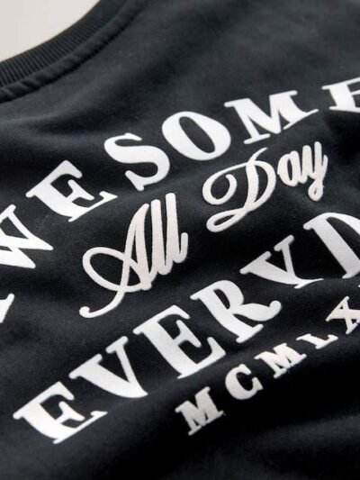 Black Awesome Everyday Back Printed Crew Neck Jersey Sweatshirt