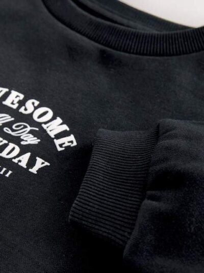 Black Awesome Everyday Back Printed Crew Neck Jersey Sweatshirt