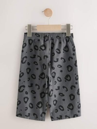 Charcoal Grey Leopard Print Pull On Wide Trousers