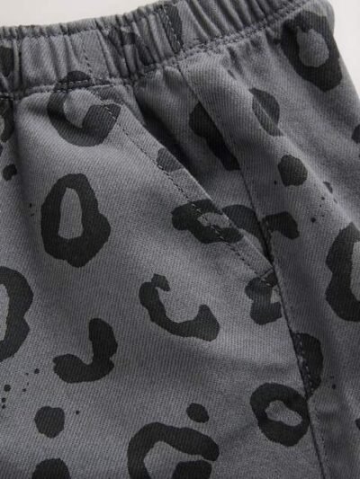 Charcoal Grey Leopard Print Pull On Wide Trousers