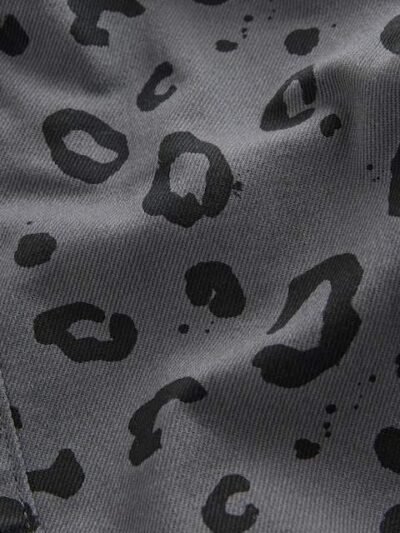 Charcoal Grey Leopard Print Pull On Wide Trousers