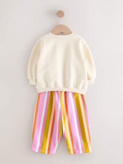 Cream Stripe Padded Characters Sweatshirt and Barrel Leg Joggers Set