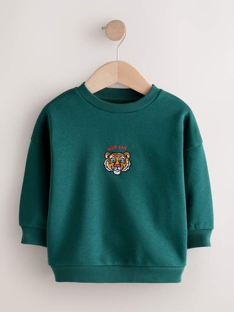 Green Tiger Print All-Over Print Crew Neck Sweatshirt