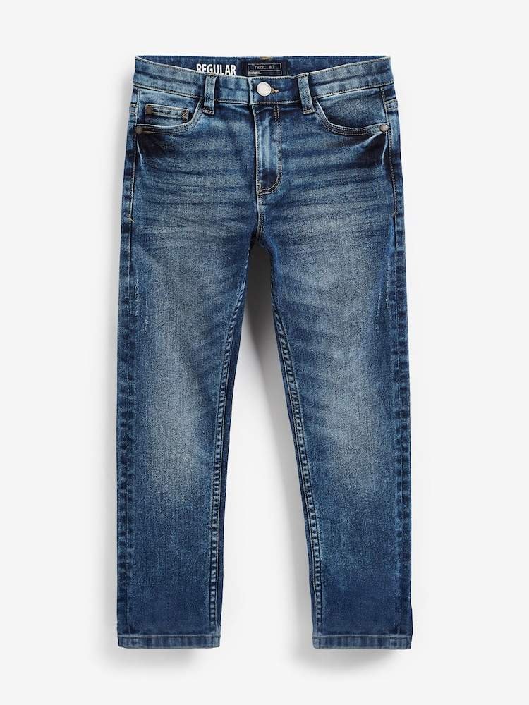 Blue Acid Wash Regular Fit Stretch Jeans
