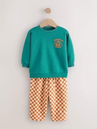 Green Croissant Single Sweatshirt And Stripe Joggers Set