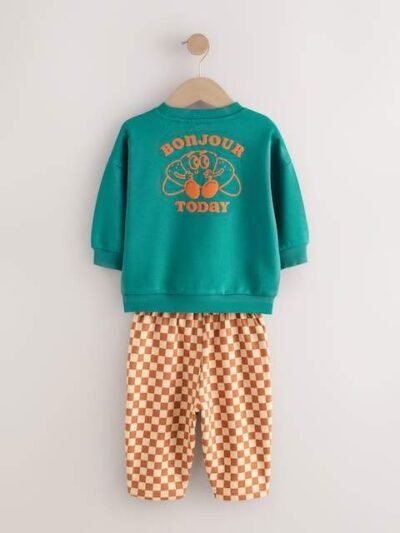 Green Croissant Single Sweatshirt And Stripe Joggers Set