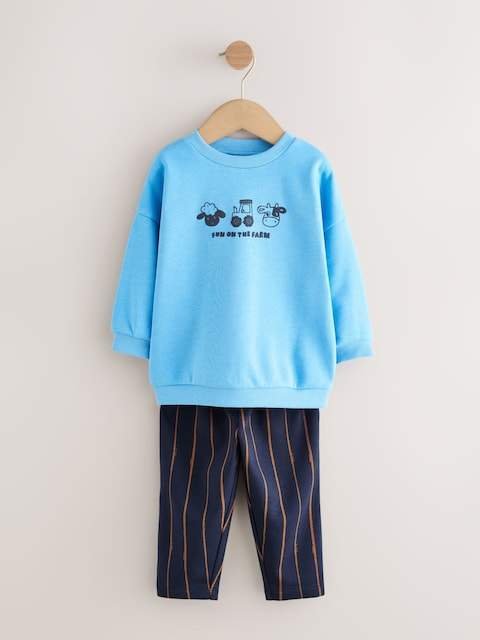 Blue Farm Animal Single Sweatshirt And Stripe Joggers Set
