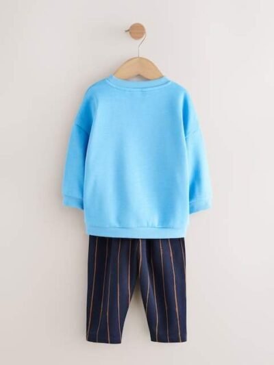 Blue Farm Animal Single Sweatshirt And Stripe Joggers Set