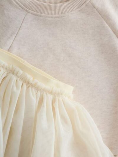 Neutral Sweatshirt Skirt and Leggings 2 Piece Set