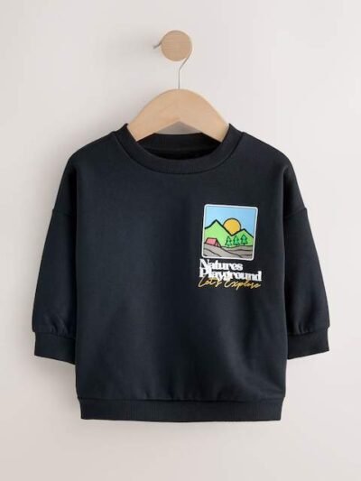 Black Scene Back Printed Crew Neck Jersey Sweatshirt