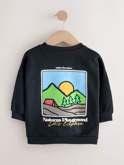 Black Scene Back Printed Crew Neck Jersey Sweatshirt