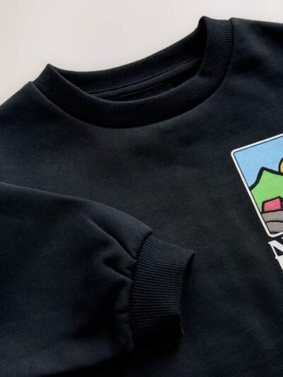 Black Scene Back Printed Crew Neck Jersey Sweatshirt