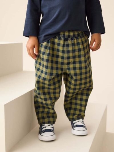 Navy Gingham Barrel Pull On Trousers