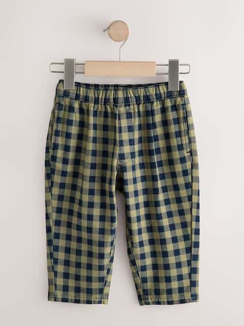 Navy Gingham Barrel Pull On Trousers