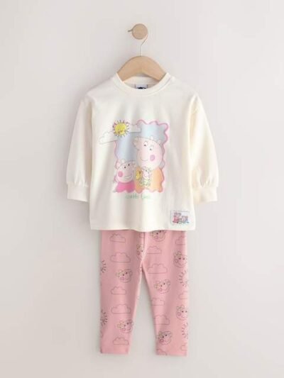 Ecru Pink Peppa Pig and Evie Long Sleeve T-Shirt and Leggings Set