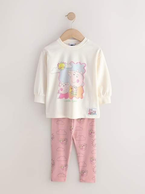 Ecru Pink Peppa Pig and Evie Long Sleeve T-Shirt and Leggings Set