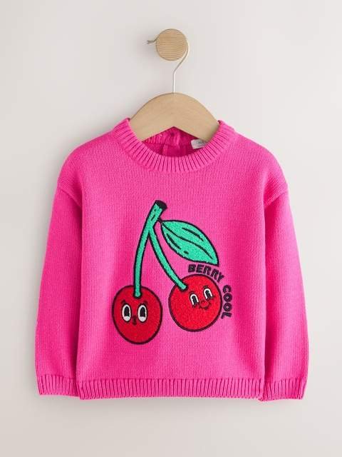 Pink Cherry Embroidered Knitted Jumper