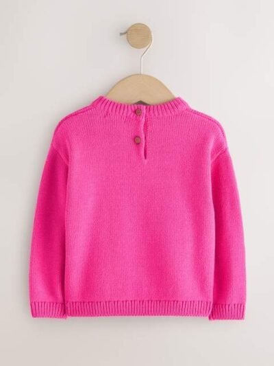 Pink Cherry Embroidered Knitted Jumper