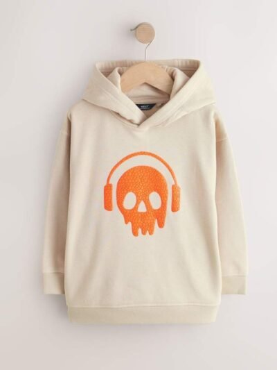 Stone Headphone Skull Older Boys Graphic Print Hoodie