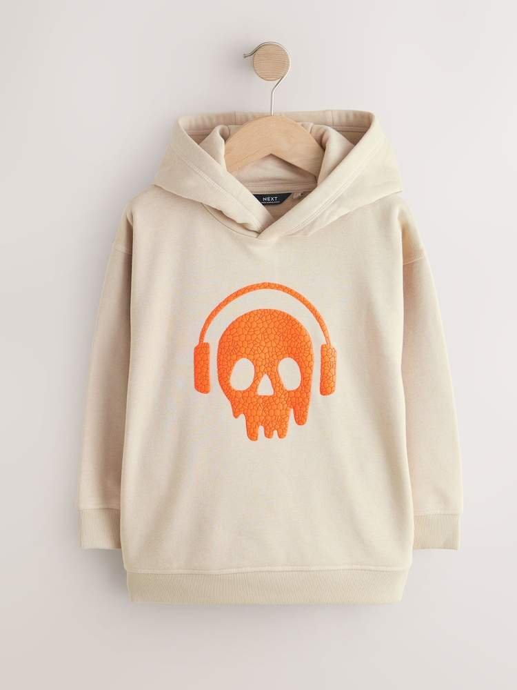 Stone Headphone Skull Older Boys Graphic Print Hoodie