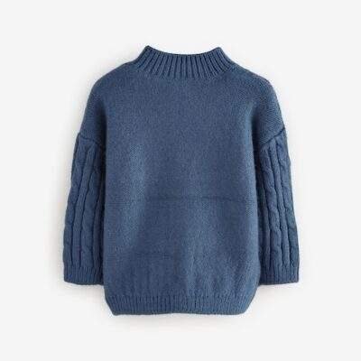 Navy Blue Cable Knit Zip Neck Jumper