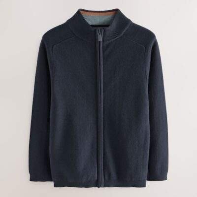Navy Zip Through Knitted Cardigan