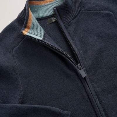 Navy Zip Through Knitted Cardigan