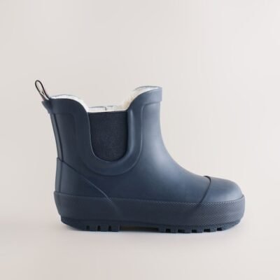 Navy Warm Lined Ankle Wellies