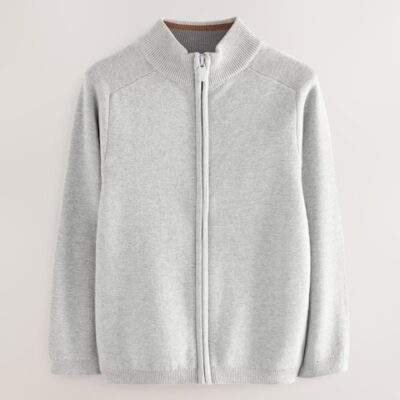 Grey Zip Through Knitted Cardigan