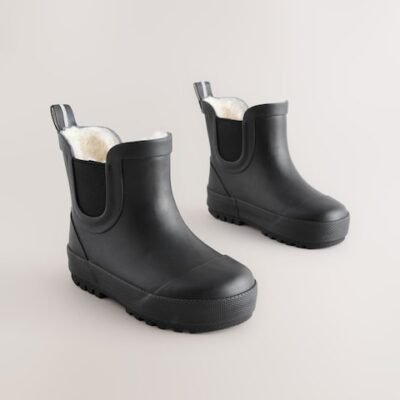 Black Plain Warm Lined Ankle Wellies