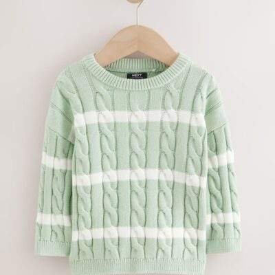 Sage Green Cable Knit Crew Neck Jumper