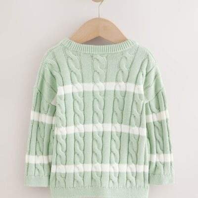 Sage Green Cable Knit Crew Neck Jumper