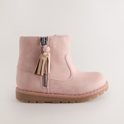 Pink Standard Fit (F) Chelsea Zip Tassel Ankle Boots