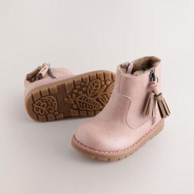 Pink Standard Fit (F) Chelsea Zip Tassel Ankle Boots