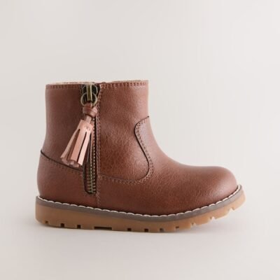 Tan Brown Standard Fit (F) Chelsea Zip Tassel Ankle Boots