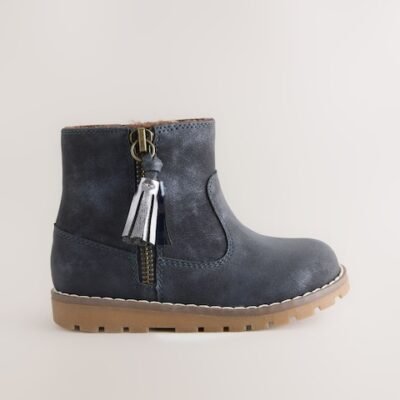 Navy Standard Fit (F) Chelsea Zip Tassel Ankle Boots