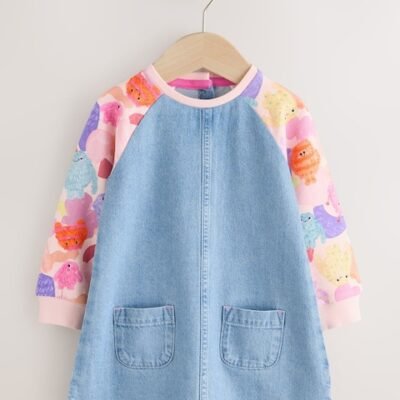 Pink Monster Raglan Denim Dress
