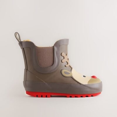 Brown Reindeer Warm Lined Ankle Wellies