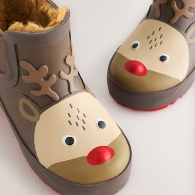 Brown Reindeer Warm Lined Ankle Wellies