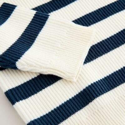 Ecru/Navy Stripe Knitted Quarter Zip Jumper