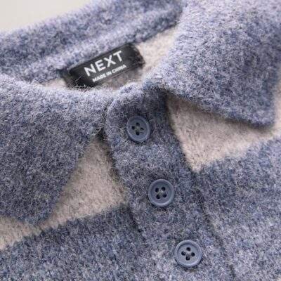 Blue Stripe Knitted Rugby Polo Shirt