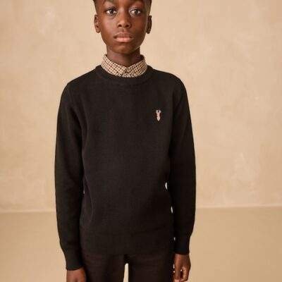 Black Mock Gingham Shirt and Crew Neck 100% Cotton Jumper